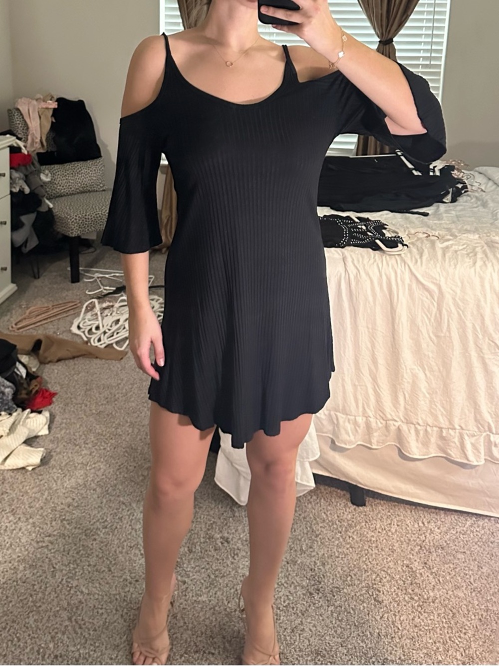 PPLA Black Cold-Shoulder Ribbed Mini Dress